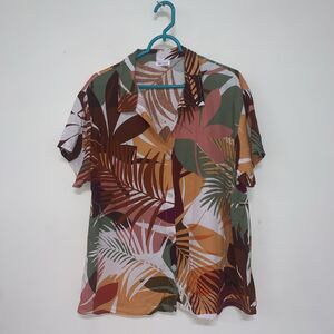 Vitamin A Button Up Shirt Linen Blend Tropical Hawaii Resort V-Neck Coastal XL